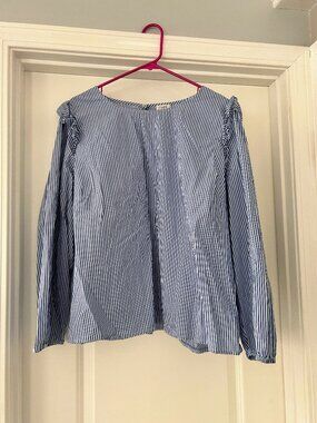J Crew Blue Stripe Long Ruffle Sleeve Blouse - 3X